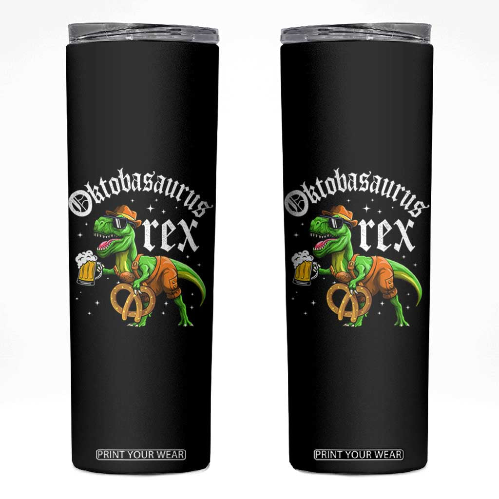 Funny Oktoberfest Dinosaur Skinny Tumbler Oktobasaurus Rex Lederhosen Bavarian Beer TS11 Black Print Your Wear