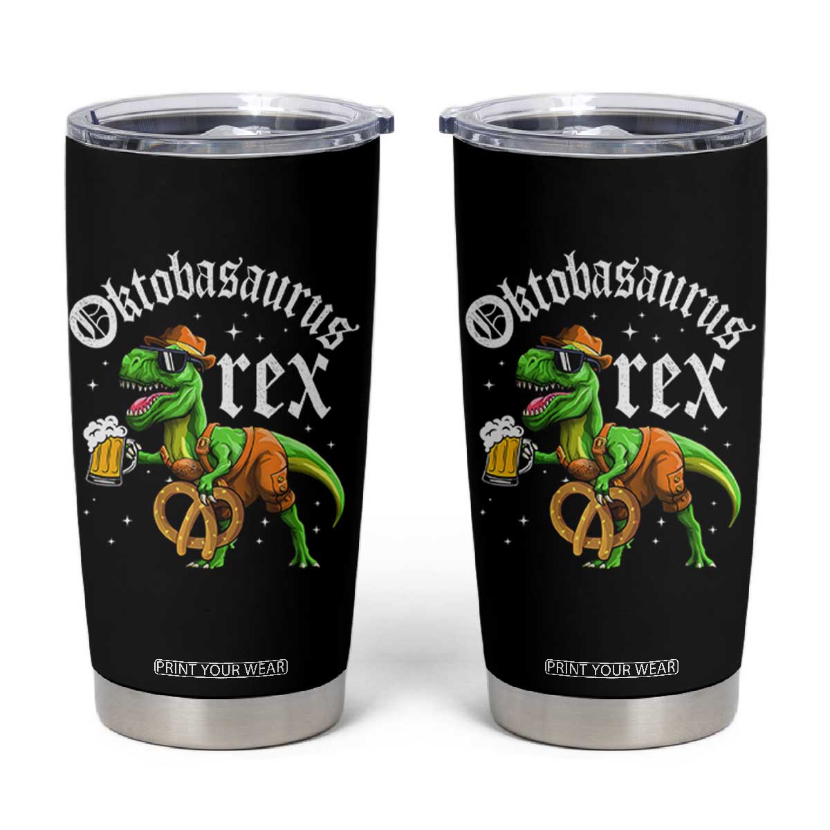 Funny Oktoberfest Dinosaur Tumbler Cup Oktobasaurus Rex Lederhosen Bavarian Beer TS11 Black Print Your Wear