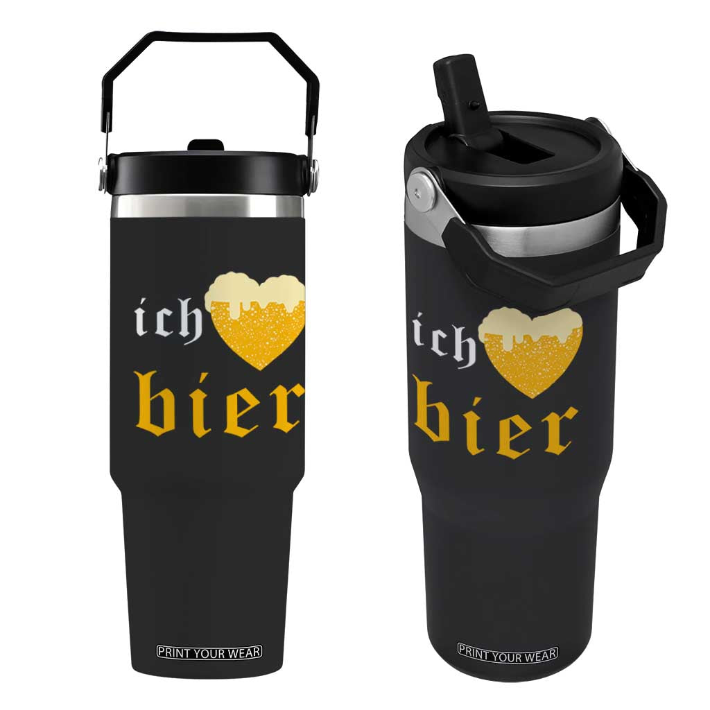 Funny Oktoberfest Flip Straw Tumbler Ich Liebe Bier Heart German Beer Foam TS11 One Size: 30 oz Black Print Your Wear