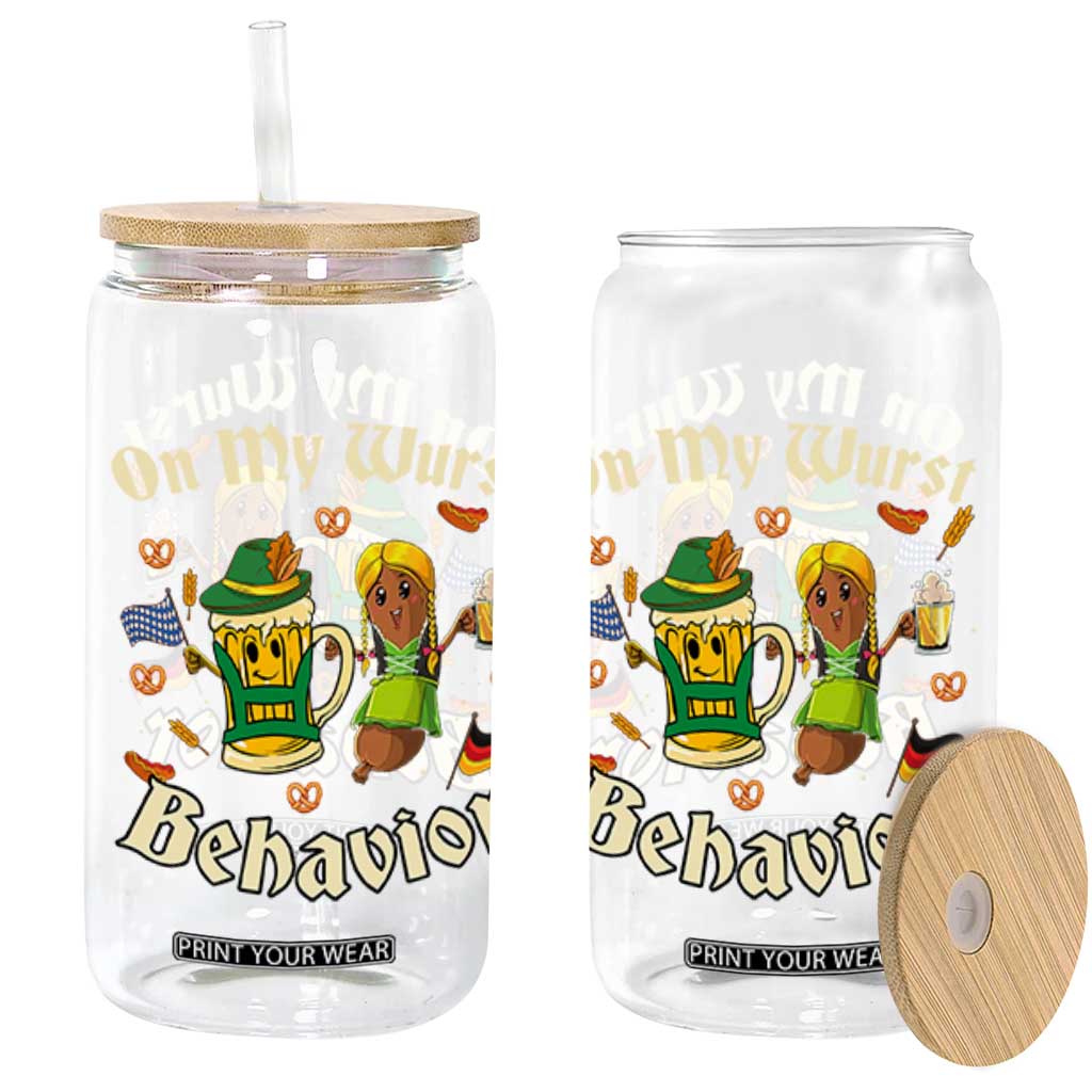 Funny Oktoberfest Glass Can On My Wurst Behavior Beer Bratwurst Lederhosen Dirndl TS11 Black Print Your Wear