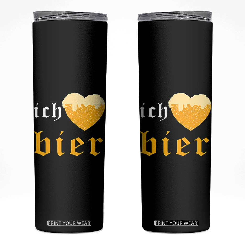 Funny Oktoberfest Skinny Tumbler Ich Liebe Bier Heart German Beer Foam TS11 Black Print Your Wear