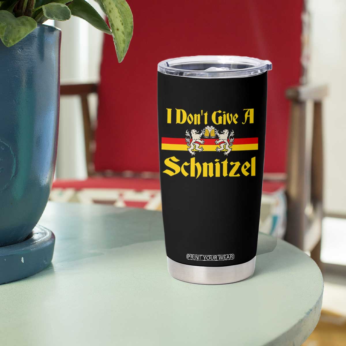Funny Oktoberfest Tumbler Cup I Don't Give a Schnitzel German Lion Beer TS11 Print Your Wear