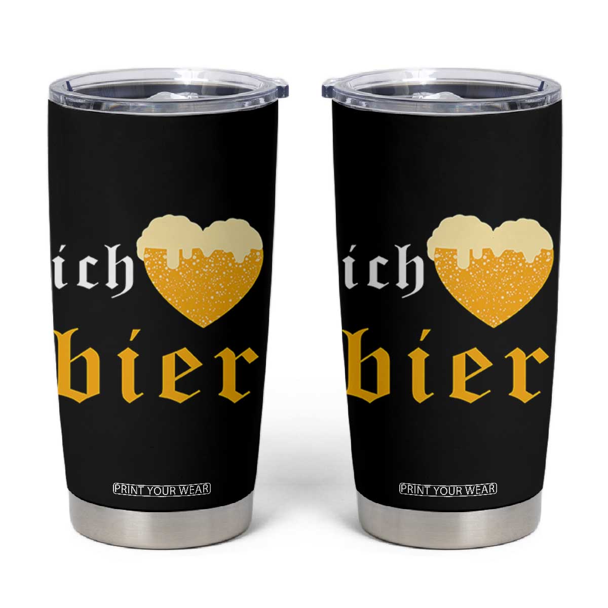 Funny Oktoberfest Tumbler Cup Ich Liebe Bier Heart German Beer Foam TS11 Black Print Your Wear
