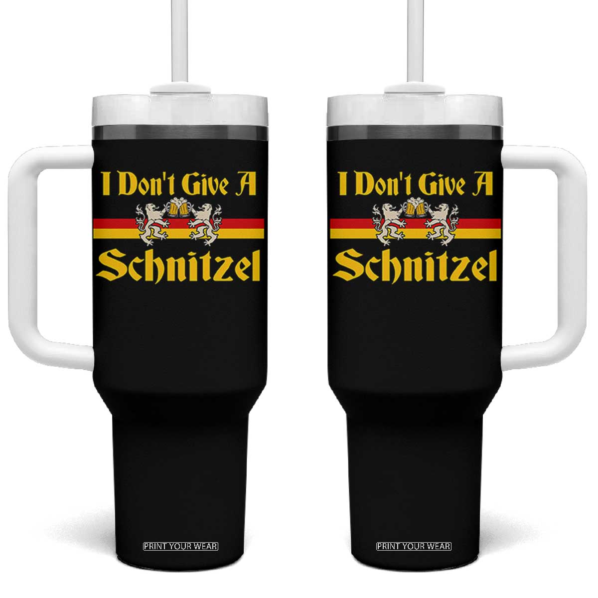 Funny Oktoberfest Tumbler With Handle I Don't Give a Schnitzel German Lion Beer TS11 One Size: 40 oz Black Print Your Wear