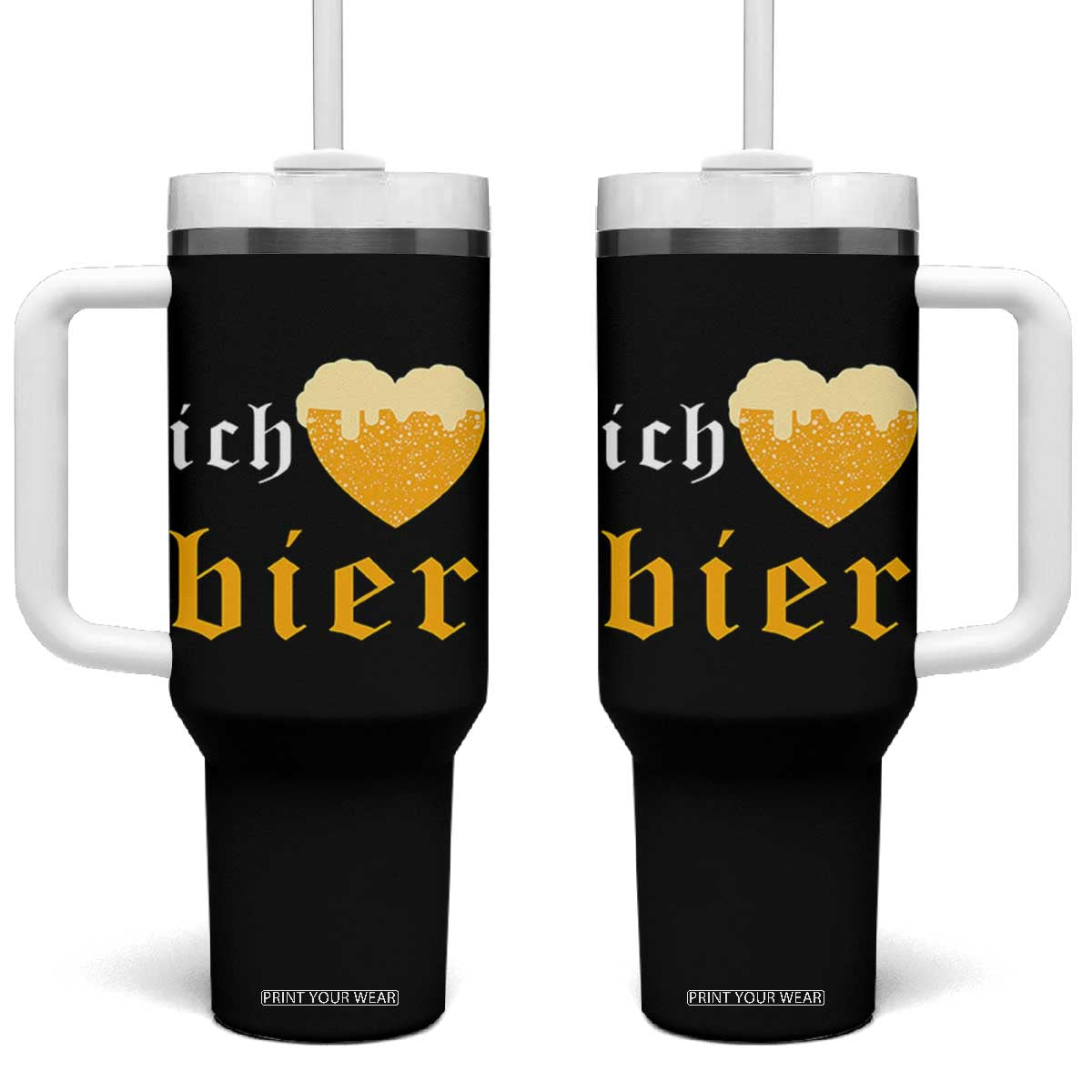 Funny Oktoberfest Tumbler With Handle Ich Liebe Bier Heart German Beer Foam TS11 One Size: 40 oz Black Print Your Wear
