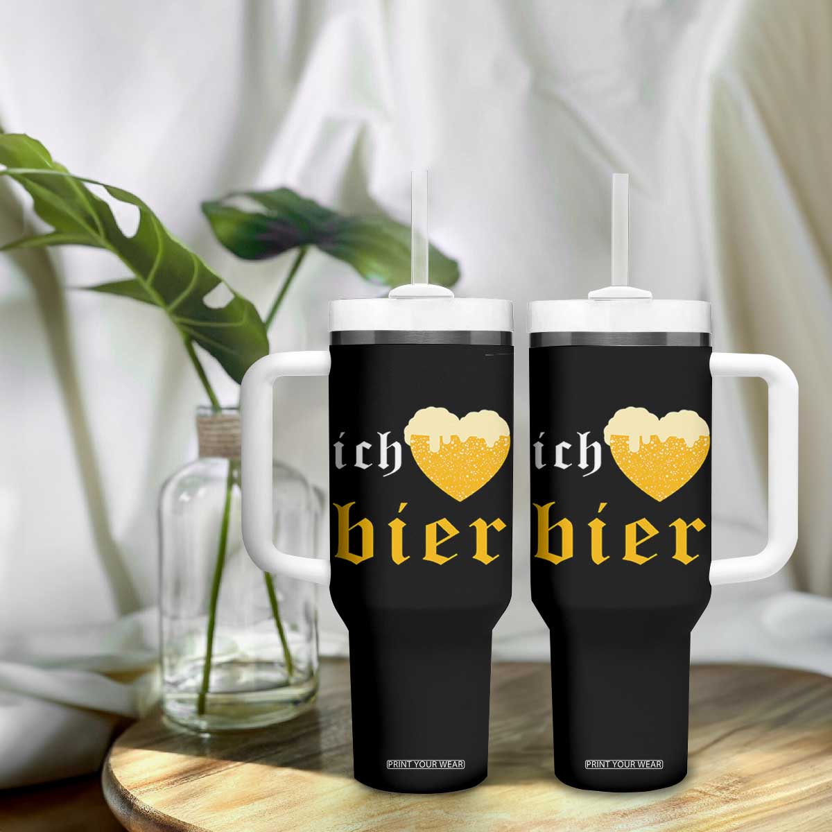 Funny Oktoberfest Tumbler With Handle Ich Liebe Bier Heart German Beer Foam TS11 Print Your Wear