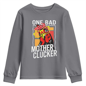Funny One Bad Mother Clucker Youth Sweatshirt Chicken Hen Mother's Day TS11 Charcoal Print Your Wear