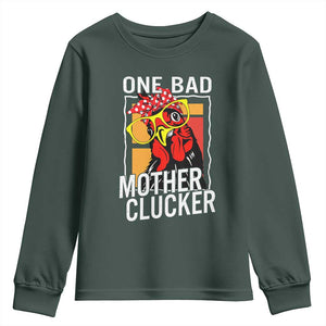 Funny One Bad Mother Clucker Youth Sweatshirt Chicken Hen Mother's Day TS11 Dark Forest Green Print Your Wear