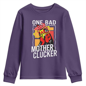 Funny One Bad Mother Clucker Youth Sweatshirt Chicken Hen Mother's Day TS11 Purple Print Your Wear