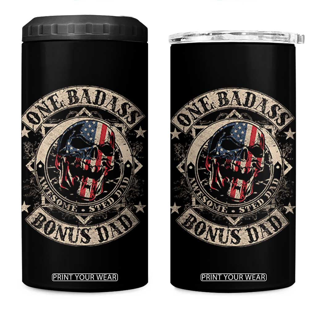 Funny One Badass Bonus Dad 4 in 1 Can Cooler Tumbler Awesome Step Dad Fathers Day American Flag Skull TS11 One Size: 16 oz Black Print Your Wear