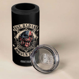 Funny One Badass Bonus Dad 4 in 1 Can Cooler Tumbler Awesome Step Dad Fathers Day American Flag Skull TS11 Print Your Wear