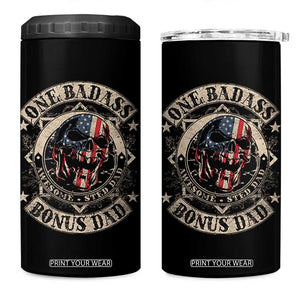 Funny One Badass Bonus Dad 4 in 1 Can Cooler Tumbler Awesome Step Dad Fathers Day American Flag Skull TS11 One Size: 16 oz Black Print Your Wear