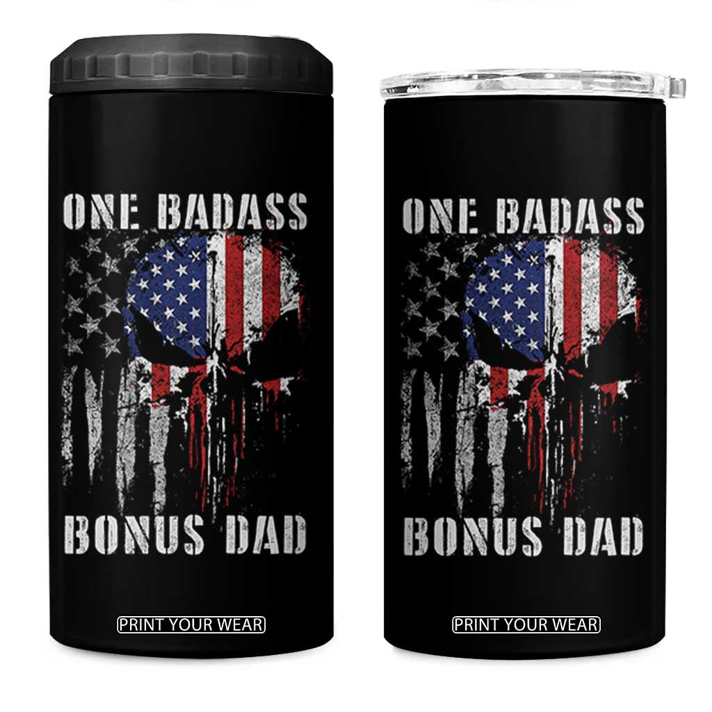 Funny One Badass Bonus Dad 4 in 1 Can Cooler Tumbler Step Dad Fathers Day 4th Of July American Flag Skull TS11 One Size: 16 oz Black Print Your Wear