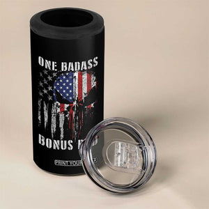 Funny One Badass Bonus Dad 4 in 1 Can Cooler Tumbler Step Dad Fathers Day 4th Of July American Flag Skull TS11 Print Your Wear