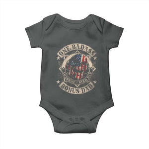 Funny One Badass Bonus Dad Baby Onesie Awesome Step Dad Fathers Day American Flag Skull TS11 Dark Heather Print Your Wear