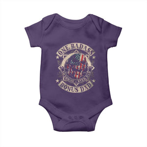 Funny One Badass Bonus Dad Baby Onesie Awesome Step Dad Fathers Day American Flag Skull TS11 Purple Print Your Wear