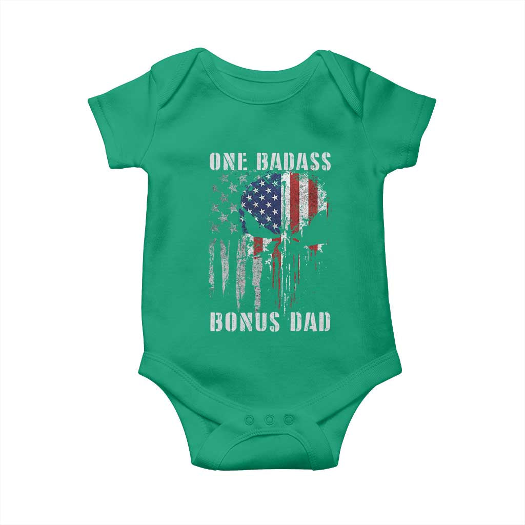 Funny One Badass Bonus Dad Baby Onesie Step Dad Fathers Day 4th Of July American Flag Skull TS11 Irish Green Print Your Wear