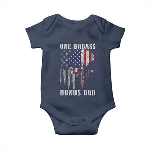Funny One Badass Bonus Dad Baby Onesie Step Dad Fathers Day 4th Of July American Flag Skull TS11 Navy Print Your Wear