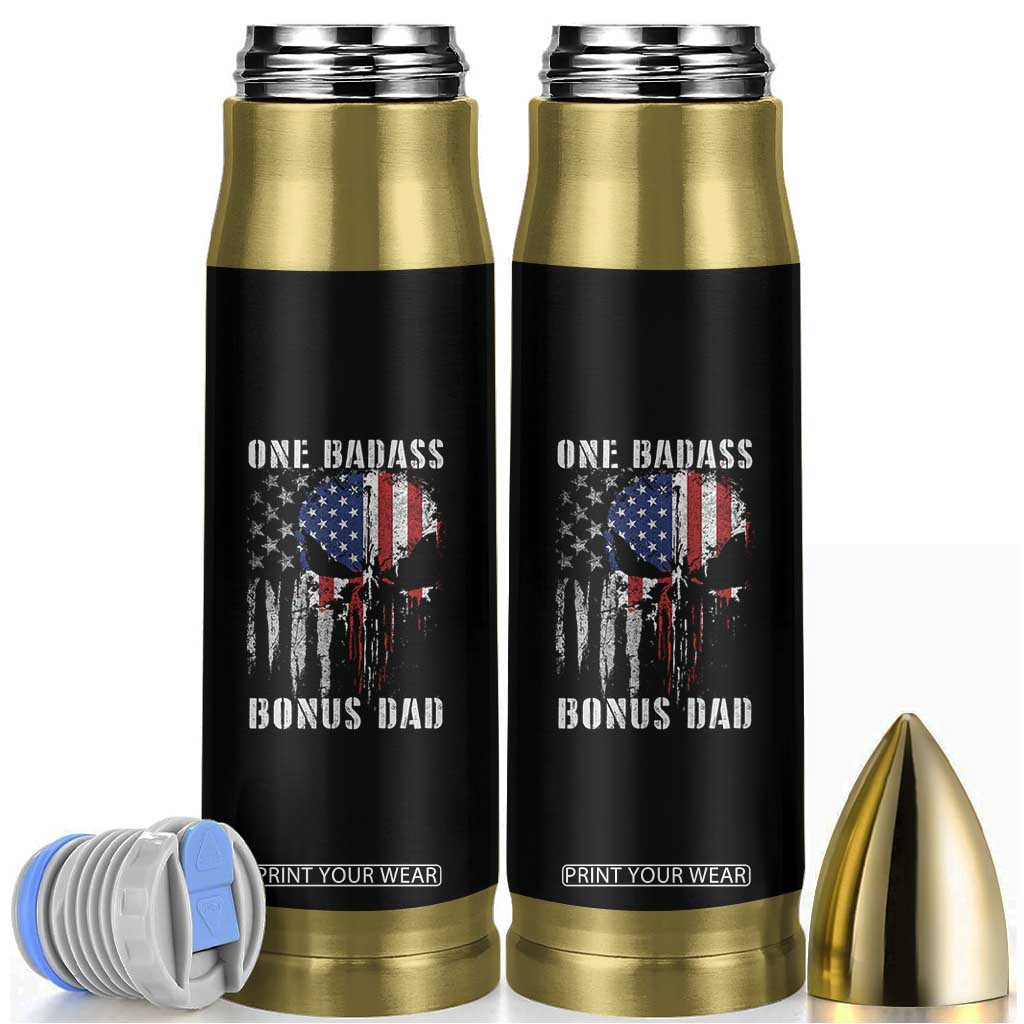 Funny One Badass Bonus Dad Bullet Tumbler Step Dad Fathers Day 4th Of July American Flag Skull TS11 Black Print Your Wear