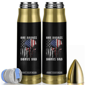 Funny One Badass Bonus Dad Bullet Tumbler Step Dad Fathers Day 4th Of July American Flag Skull TS11 Black Print Your Wear