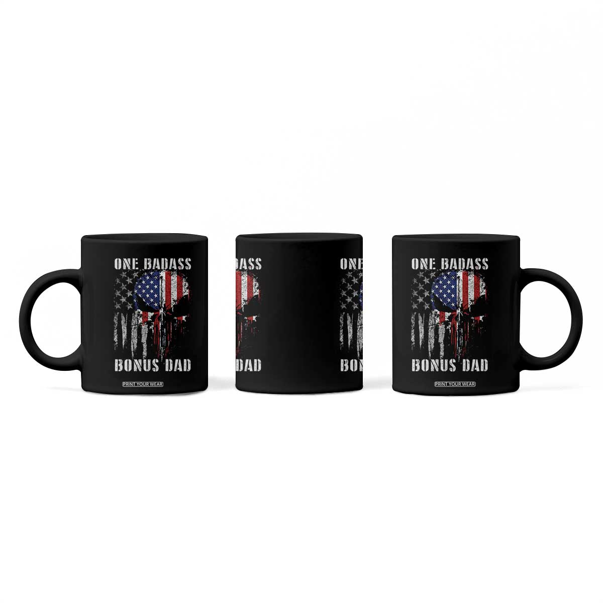 Funny One Badass Bonus Dad Coffee Mug Step Dad Fathers Day 4th Of July American Flag Skull TS11 Print Your Wear