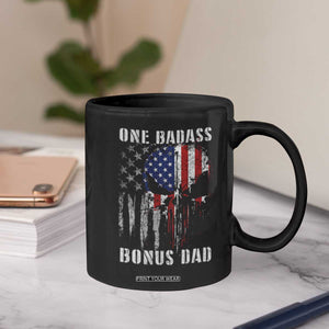 Funny One Badass Bonus Dad Coffee Mug Step Dad Fathers Day 4th Of July American Flag Skull TS11 Print Your Wear