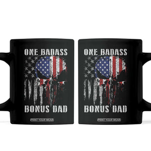 Funny One Badass Bonus Dad Coffee Mug Step Dad Fathers Day 4th Of July American Flag Skull TS11 Black Print Your Wear