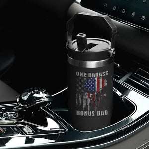 Funny One Badass Bonus Dad Flip Straw Tumbler Step Dad Fathers Day 4th Of July American Flag Skull TS11 Print Your Wear
