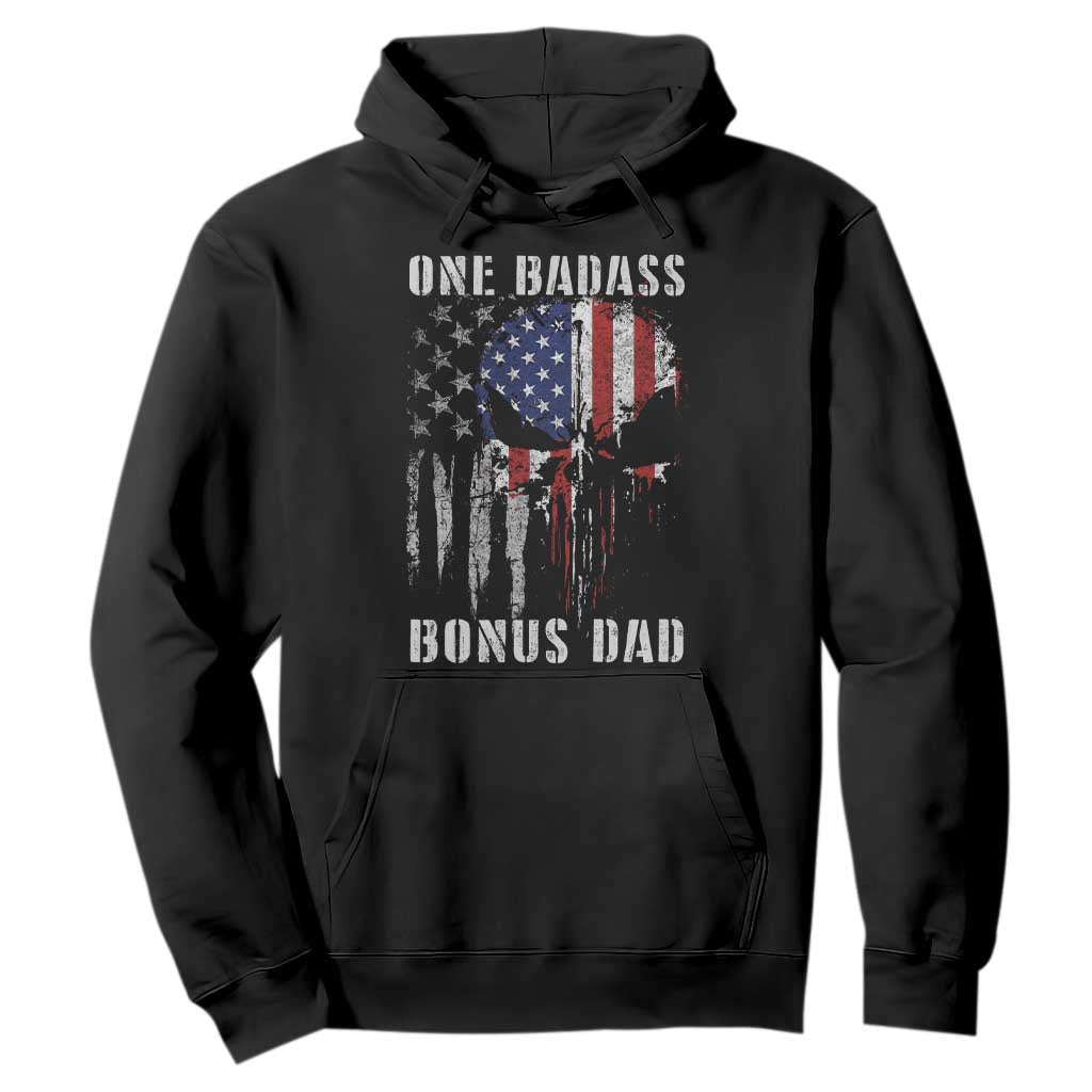 Funny One Badass Bonus Dad Hoodie Step Dad Fathers Day 4th Of July American Flag Skull TS11 Black Print Your Wear