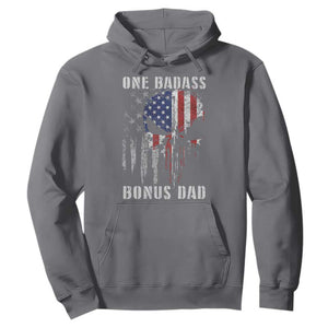 Funny One Badass Bonus Dad Hoodie Step Dad Fathers Day 4th Of July American Flag Skull TS11 Charcoal Print Your Wear