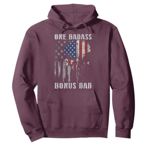 Funny One Badass Bonus Dad Hoodie Step Dad Fathers Day 4th Of July American Flag Skull TS11 Maroon Print Your Wear