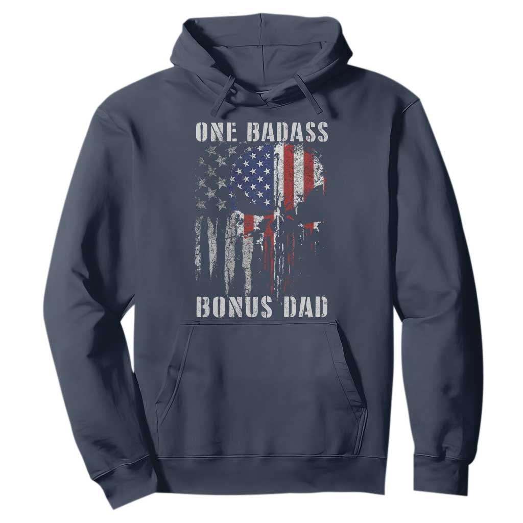 Funny One Badass Bonus Dad Hoodie Step Dad Fathers Day 4th Of July American Flag Skull TS11 Navy Print Your Wear