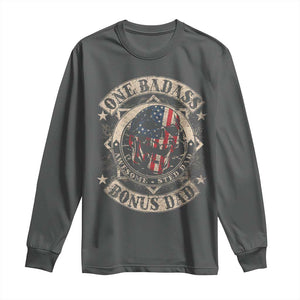 Funny One Badass Bonus Dad Long Sleeve Shirt Awesome Step Dad Fathers Day American Flag Skull TS11 Dark Heather Print Your Wear