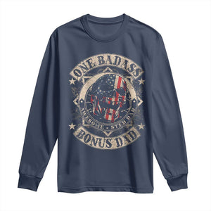 Funny One Badass Bonus Dad Long Sleeve Shirt Awesome Step Dad Fathers Day American Flag Skull TS11 Navy Print Your Wear