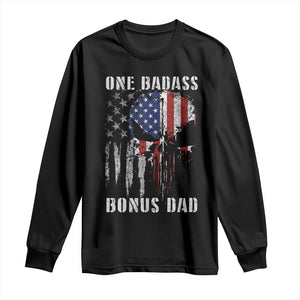 Funny One Badass Bonus Dad Long Sleeve Shirt Step Dad Fathers Day 4th Of July American Flag Skull TS11 Black Print Your Wear
