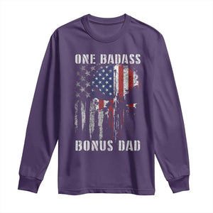 Funny One Badass Bonus Dad Long Sleeve Shirt Step Dad Fathers Day 4th Of July American Flag Skull TS11 Purple Print Your Wear