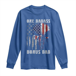 Funny One Badass Bonus Dad Long Sleeve Shirt Step Dad Fathers Day 4th Of July American Flag Skull TS11 Royal Blue Print Your Wear