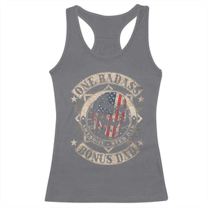 Funny One Badass Bonus Dad Racerback Tank Top Awesome Step Dad Fathers Day American Flag Skull TS11 Charcoal Print Your Wear