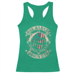Funny One Badass Bonus Dad Racerback Tank Top Awesome Step Dad Fathers Day American Flag Skull TS11 Irish Green Print Your Wear