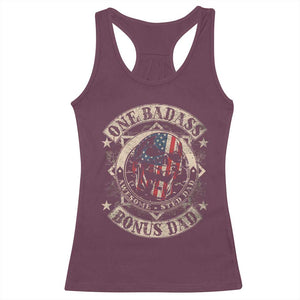 Funny One Badass Bonus Dad Racerback Tank Top Awesome Step Dad Fathers Day American Flag Skull TS11 Maroon Print Your Wear