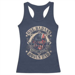 Funny One Badass Bonus Dad Racerback Tank Top Awesome Step Dad Fathers Day American Flag Skull TS11 Navy Print Your Wear