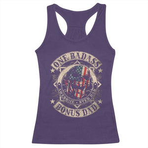 Funny One Badass Bonus Dad Racerback Tank Top Awesome Step Dad Fathers Day American Flag Skull TS11 Purple Print Your Wear