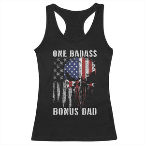 Funny One Badass Bonus Dad Racerback Tank Top Step Dad Fathers Day 4th Of July American Flag Skull TS11 Black Print Your Wear