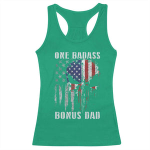 Funny One Badass Bonus Dad Racerback Tank Top Step Dad Fathers Day 4th Of July American Flag Skull TS11 Irish Green Print Your Wear