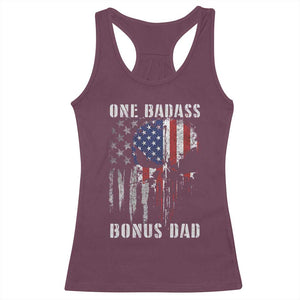 Funny One Badass Bonus Dad Racerback Tank Top Step Dad Fathers Day 4th Of July American Flag Skull TS11 Maroon Print Your Wear