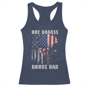 Funny One Badass Bonus Dad Racerback Tank Top Step Dad Fathers Day 4th Of July American Flag Skull TS11 Navy Print Your Wear