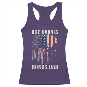 Funny One Badass Bonus Dad Racerback Tank Top Step Dad Fathers Day 4th Of July American Flag Skull TS11 Purple Print Your Wear