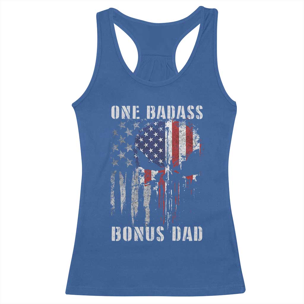 Funny One Badass Bonus Dad Racerback Tank Top Step Dad Fathers Day 4th Of July American Flag Skull TS11 Royal Blue Print Your Wear