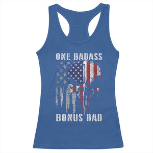 Funny One Badass Bonus Dad Racerback Tank Top Step Dad Fathers Day 4th Of July American Flag Skull TS11 Royal Blue Print Your Wear