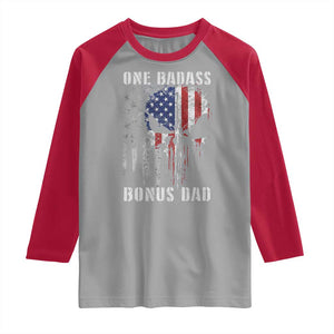 Funny One Badass Bonus Dad Raglan Shirt Step Dad Fathers Day 4th Of July American Flag Skull TS11 Sport Gray Red Print Your Wear